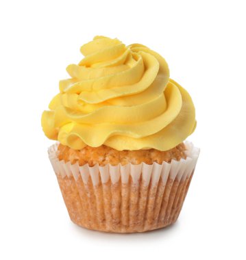 Beyaz zemin üzerine lezzetli renk cupcake
