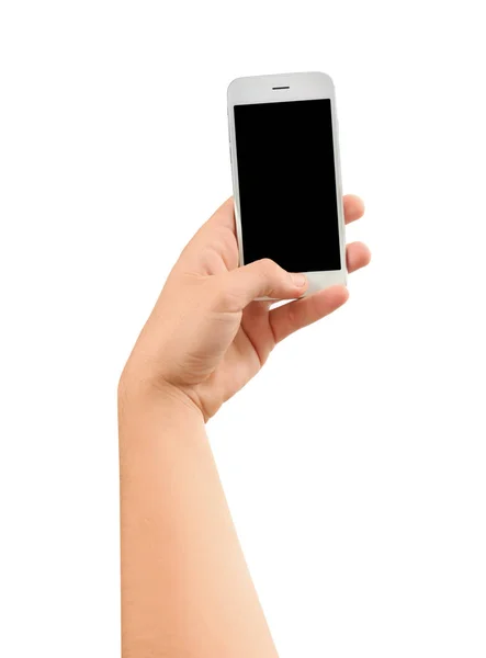 Young Man Holding Mobile Phone White Background — Stock Photo, Image