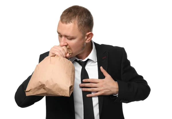 Businessman Having Panic Attack White Background — Stock Photo, Image