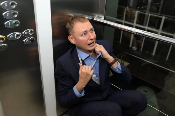 Businessman Having Panic Attack Elevator — Stock Photo, Image
