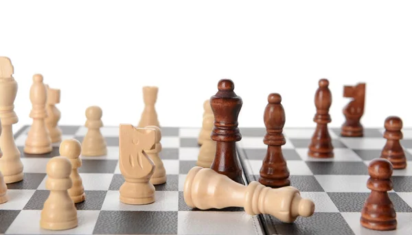 Chess Pieces Game Board White Background — Stock Photo, Image