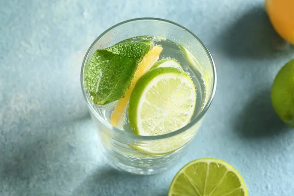 Glass Water Lemon Lime Color Table — Stock Photo, Image