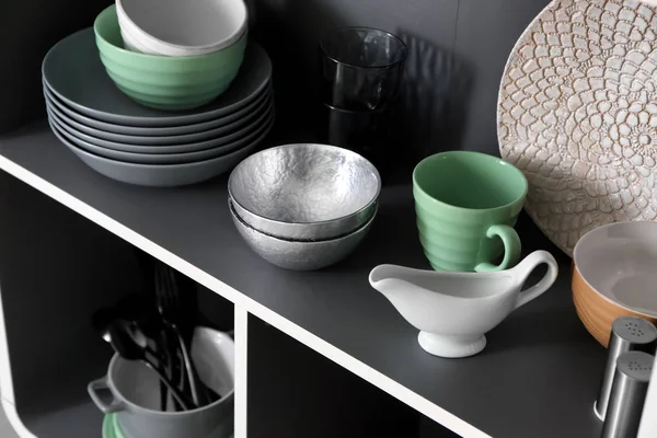 Set Clean Tableware Shelf — Stock Photo, Image