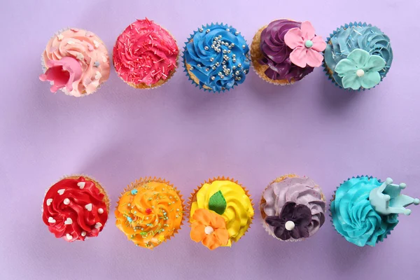 Delicious Cupcakes Color Background — Stock Photo, Image