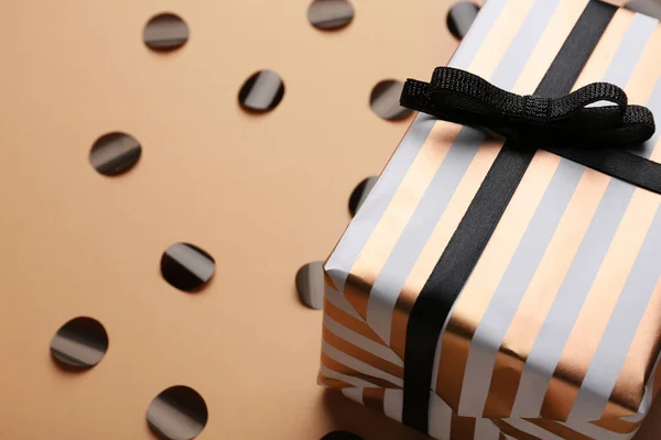Beautiful Gift Box Confetti Color Background — Stock Photo, Image