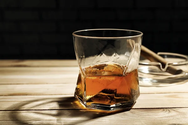 Glass Whiskey Wooden Table — Stock Photo, Image
