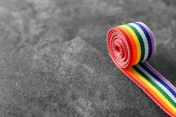Rainbow Ribbon Lgbt Grey Background — Stock Photo, Image