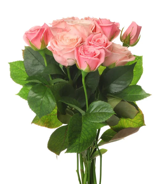 Bellissimo Bouquet Rose Rosa Sfondo Bianco — Foto Stock