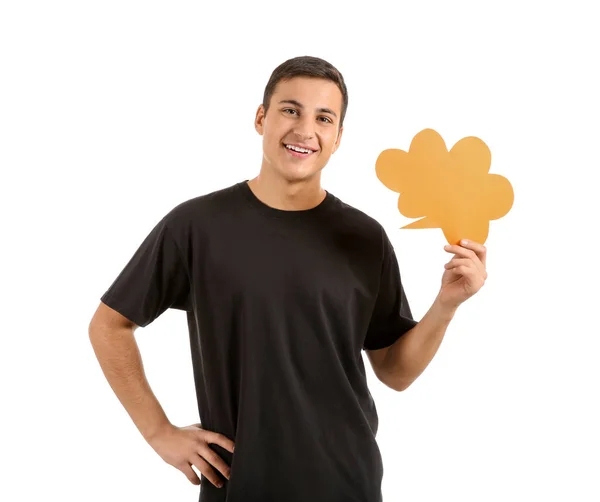 Young Man Speech Bubble White Background — Stock Photo, Image