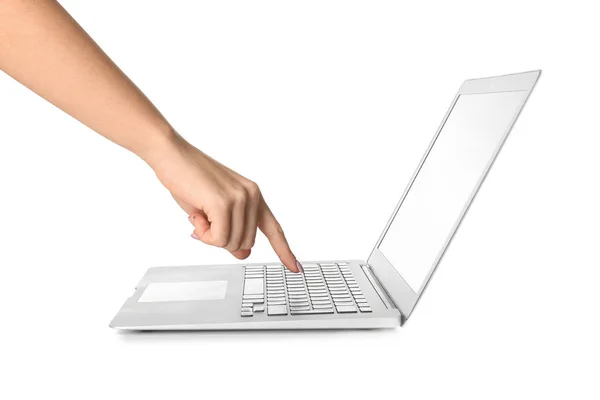 Woman Using Laptop White Background — Stock Photo, Image