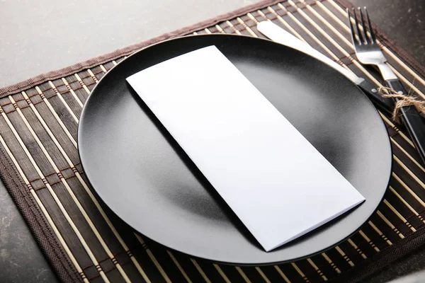 Blank Menu Tableware Grey Table — Stock Photo, Image