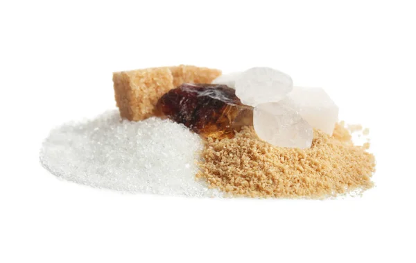 Diversi Tipi Zucchero Sfondo Bianco — Foto Stock