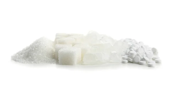 Different Kinds Sugar White Background — Stock Photo, Image