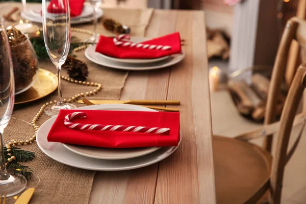 Prachtige Tafel Setting Voor Kerstdiner — Stockfoto