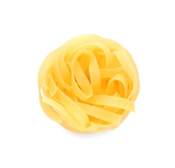 Uncooked Fettuccine Pasta White Background — Stock Photo, Image