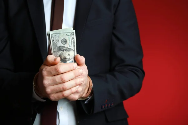 Businessman Handcuffs Bribe Color Background Corruption Concept — Stock Photo, Image