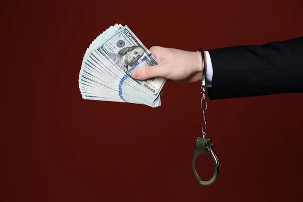 Businessman Handcuffs Bribe Color Background Corruption Concept — Stock Photo, Image