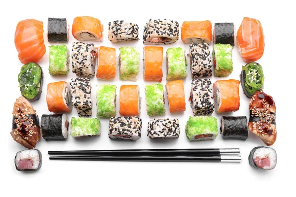 Chutné Sushi Rohlíky Bílém Pozadí — Stock fotografie