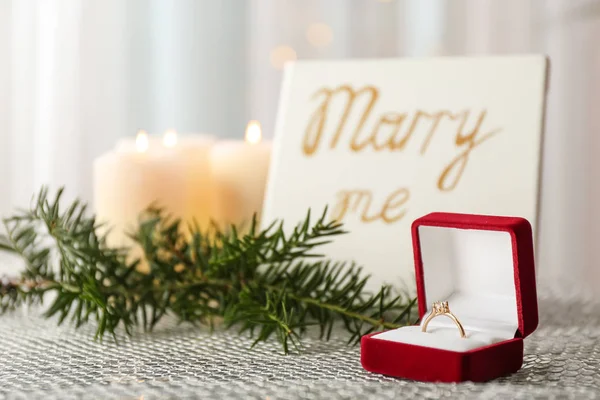 Box Beautiful Engagement Ring Table — Stock Photo, Image