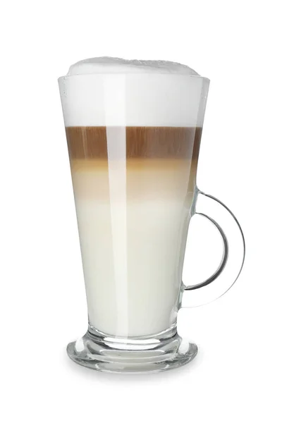 Glass Cup Tasty Aromatic Latte White Background — Stock Photo, Image