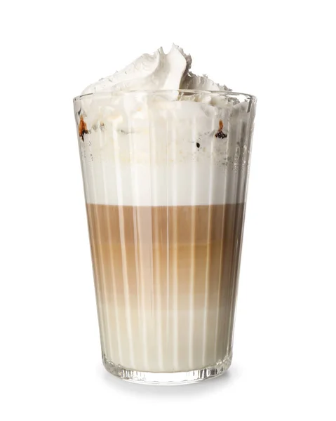 Pohár Finom Aromás Latte Fehér Háttér — Stock Fotó