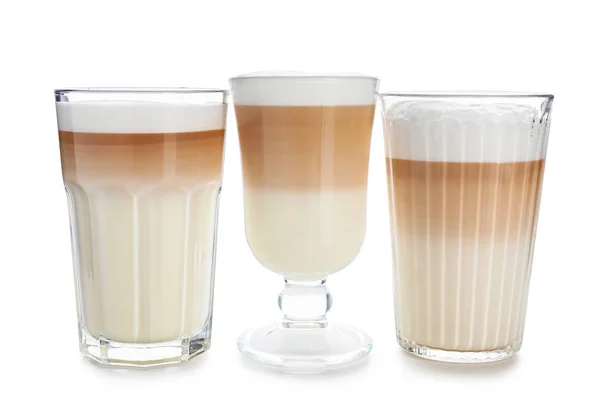 Glasses Tasty Aromatic Latte White Background — Stock Photo, Image