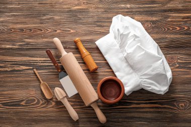 Şef şapkasını ile mutfak ahşap tablo