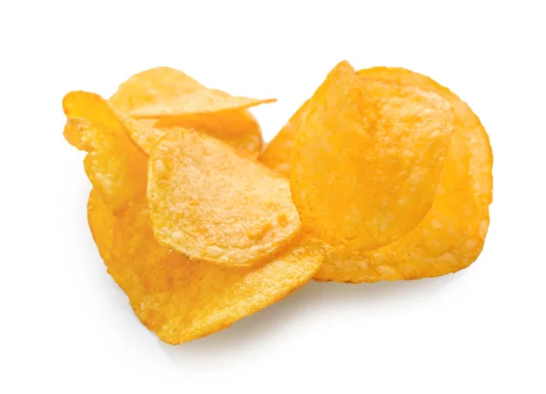 Lekkere Krokante Potato Chips Witte Achtergrond — Stockfoto