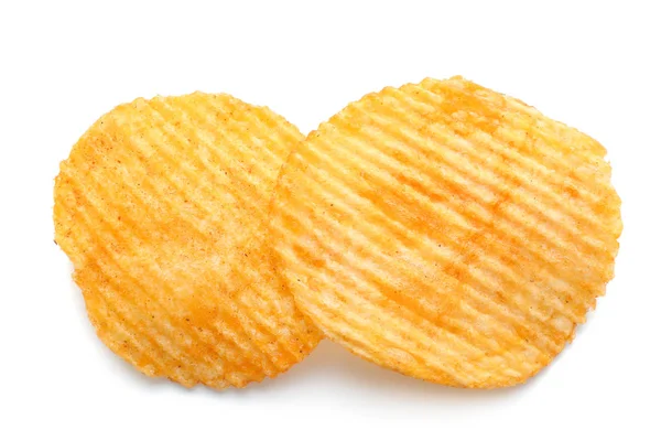 Läckra Krispiga Potatischips Vit Bakgrund — Stockfoto