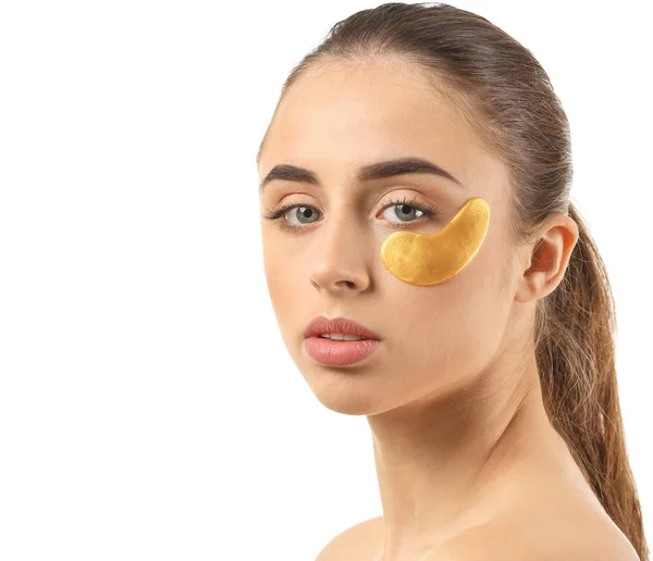 Beautiful Young Woman Eye Patch White Background — Stock Photo, Image