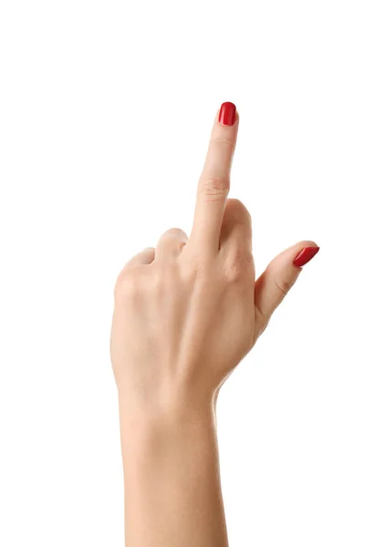 Female Hand Showing Middle Finger White Background — Stock Photo, Image