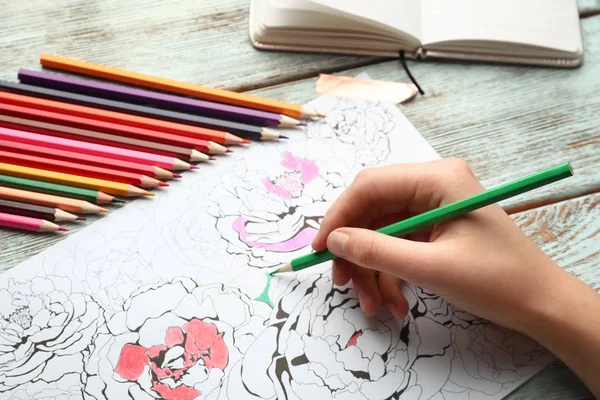 Woman Coloring Stress Picture Table — Stock Photo, Image