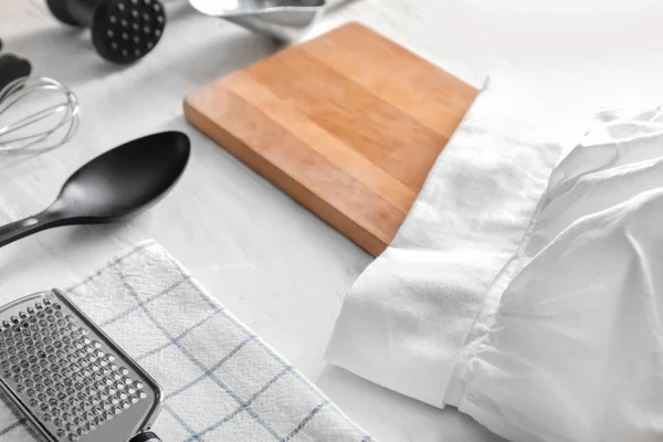 Set Utensilios Cocina Sobre Mesa Madera Blanca — Foto de Stock