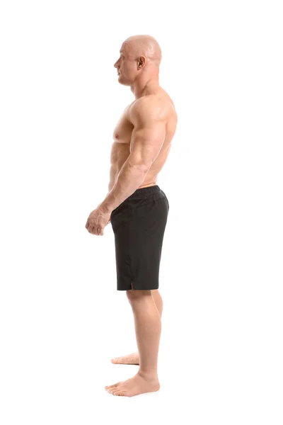 Muskulöser Bodybuilder Auf Weißem Hintergrund — Stockfoto