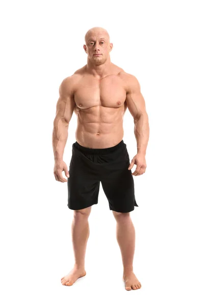 Muskulös Bodybuilder Vit Bakgrund — Stockfoto