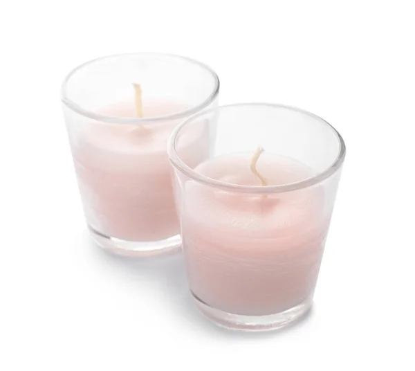 Candles Glasses White Background — Stock Photo, Image