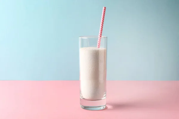 Glas Mit Zucker Auf Dem Tisch Diabetes Konzept — Stockfoto