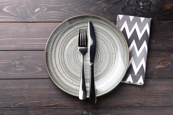Table Setting Dark Wooden Background — Stock Photo, Image