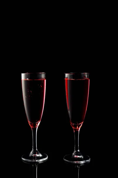 Brýle Růžové Šampaňské Tmavém Pozadí — Stock fotografie