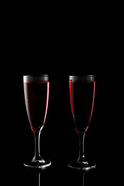 Bicchieri Champagne Rosa Sfondo Scuro — Foto Stock