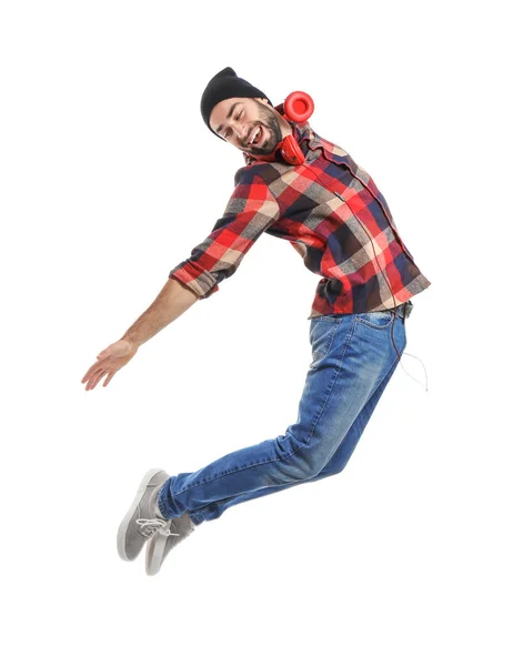 Jumping Male Dancer White Background — Stock Photo, Image