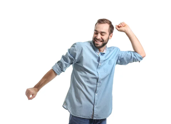 Guapo Joven Bailando Sobre Fondo Blanco —  Fotos de Stock