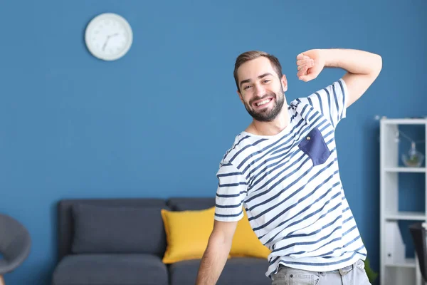 Handsome Young Man Dancing Home — Stock Photo, Image