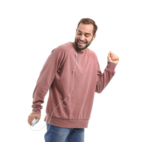 Guapo Joven Bailando Sobre Fondo Blanco —  Fotos de Stock