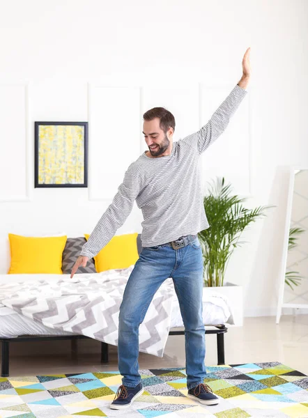 Handsome Young Man Dancing Home — Stock Photo, Image