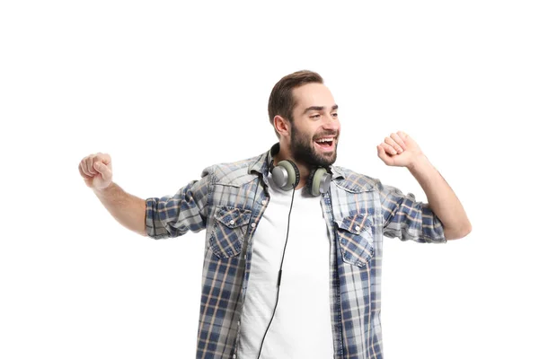 Handsome Young Man Dancing White Background — Stock Photo, Image