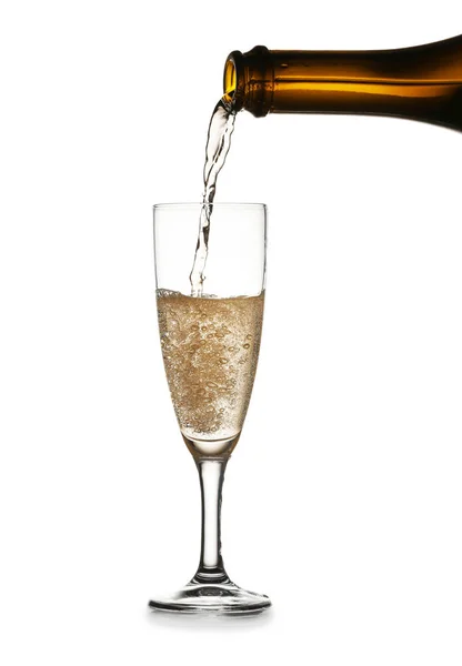 Gieten Van Lekkere Champagne Glas Witte Achtergrond — Stockfoto