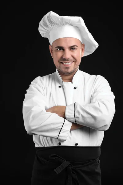 Retrato Chef Masculino Fundo Escuro — Fotografia de Stock