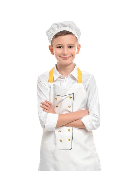 Cute Pequeno Chef Fundo Branco — Fotografia de Stock