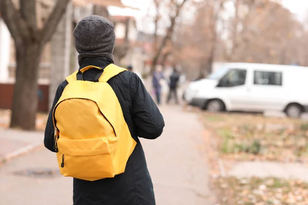 Lindo Colegial Con Mochila Aire Libre — Foto de Stock